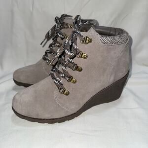Skechers Bobs Tumble Weed Urban Rugged Suede Wedge Ankle Booties Sz 8.5